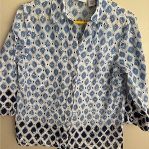 Alfred Dunner Blue & White Patterned Girls' Button-Down Top